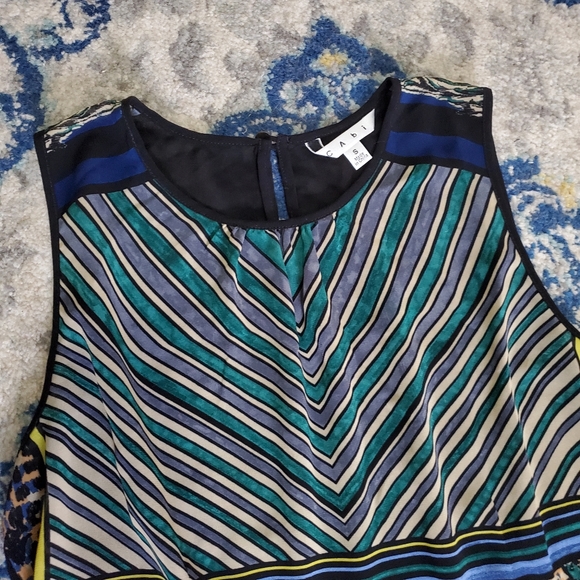Cabi Buchanan Sleeveless Mixed Print Blouse Tunic Animal Striped S - Picture 4 of 10